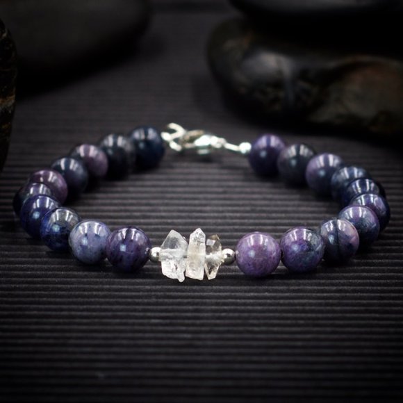 Dumortierite and Herkimer Diamond Bracelet - Handmade to Order - Picture 1 of 2